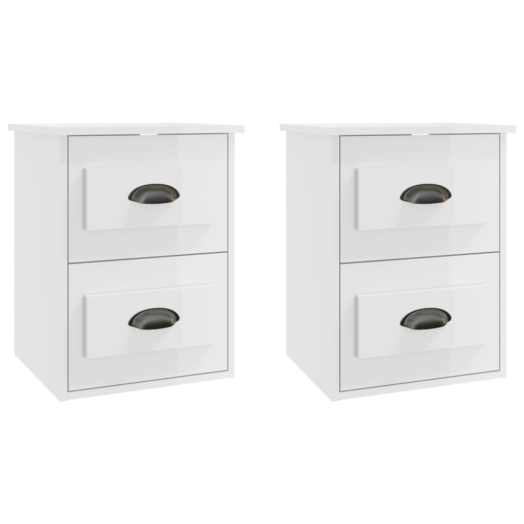 vidaXL Noptiere de perete, 2 buc., alb extralucios, 41,5x36x53cm