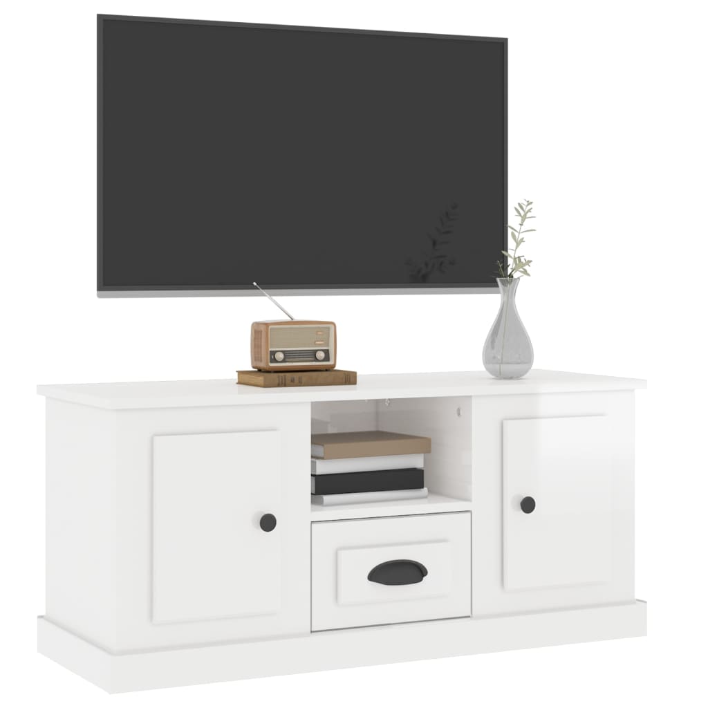 vidaXL Comodă TV, alb extralucios, 100x35,5x45 cm, lemn prelucrat