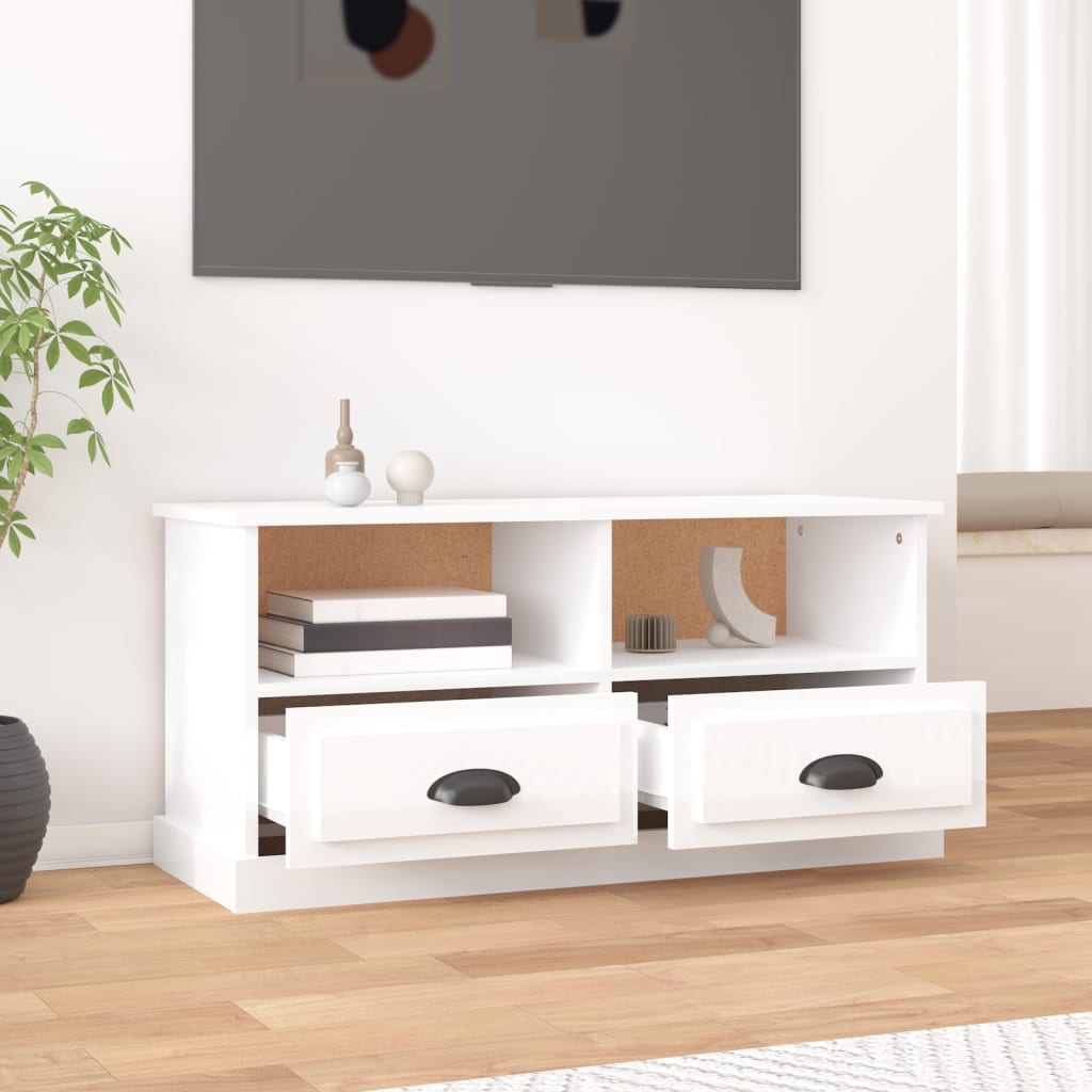 vidaXL Comodă TV, alb extralucios, 93x35,5x45 cm, lemn prelucrat vidaXL Comodă TV, alb extralucios, 93x35,5x45 cm, lemn prelucrat