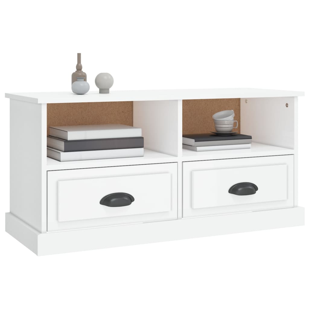 vidaXL Comodă TV, alb extralucios, 93x35,5x45 cm, lemn prelucrat vidaXL Comodă TV, alb extralucios, 93x35,5x45 cm, lemn prelucrat