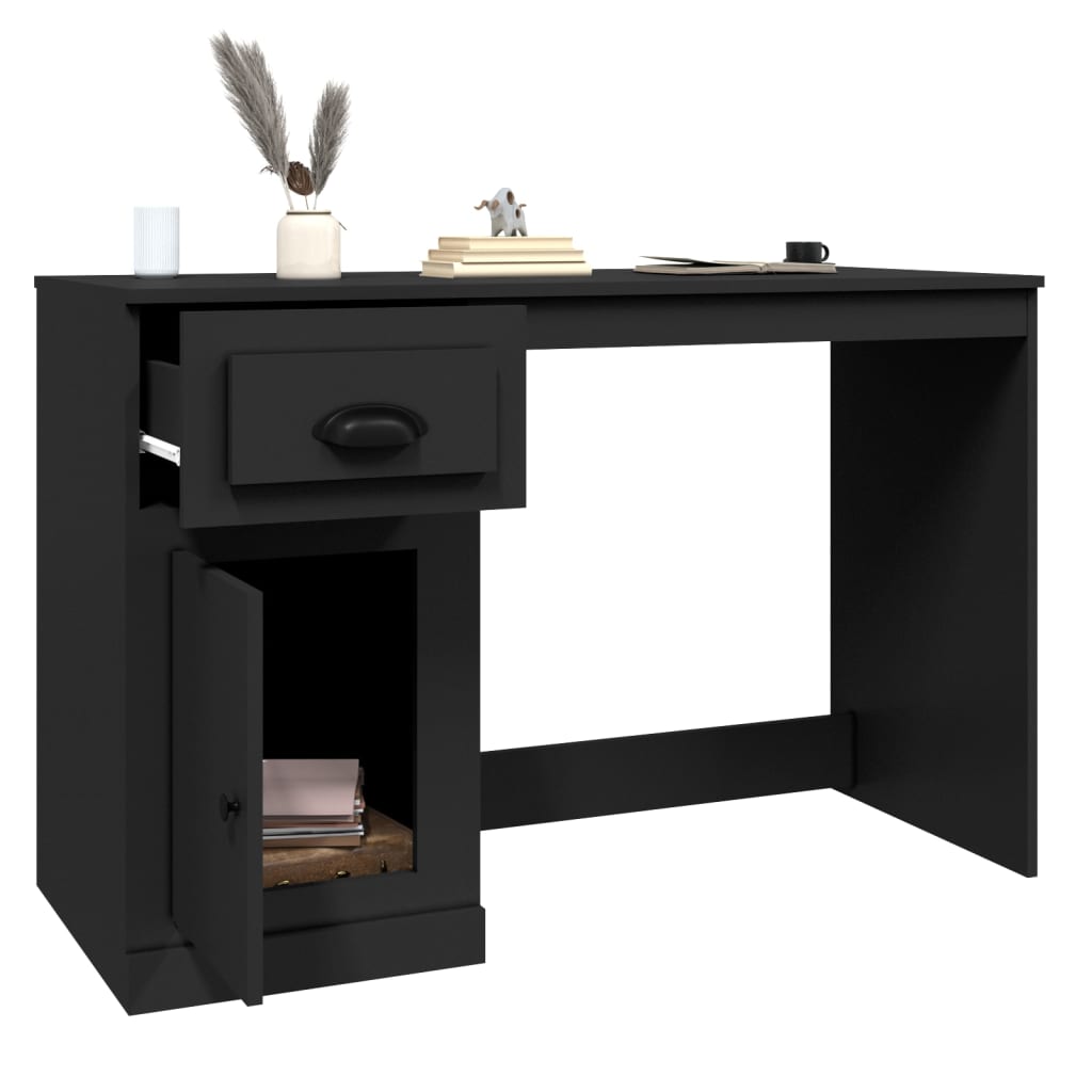 vidaXL Birou cu sertar, negru, 115x50x75 cm, lemn prelucrat vidaXL Birou cu sertar, negru, 115x50x75 cm, lemn prelucrat