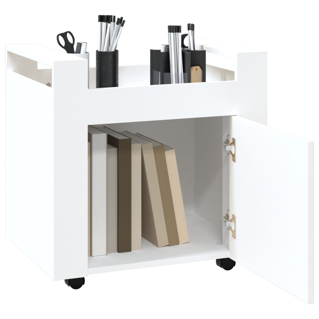 vidaXL Cărucior de birou, alb, 60x45x60 cm, lemn prelucrat vidaXL Cărucior de birou, alb, 60x45x60 cm, lemn prelucrat