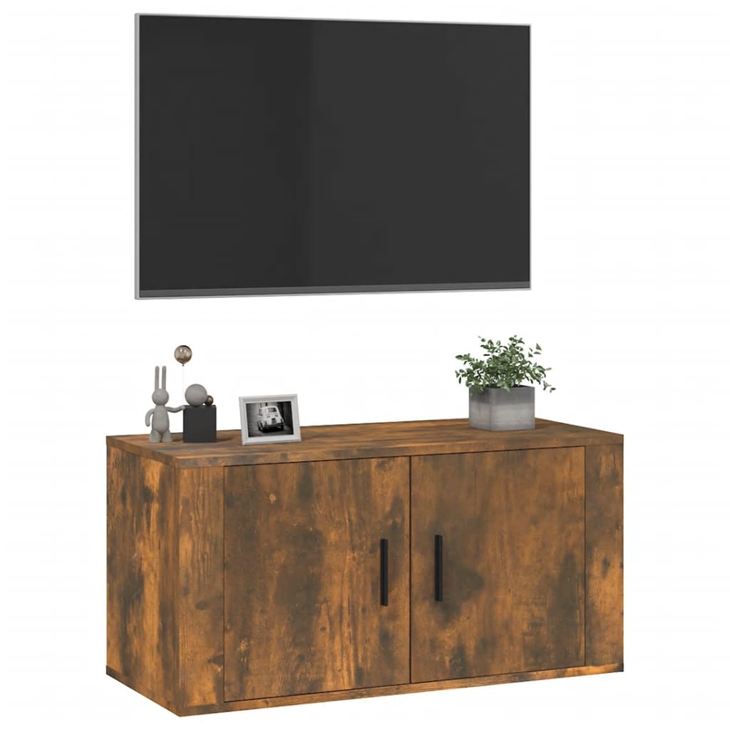 vidaXL Dulap TV montat pe perete, stejar fumuriu, 80x34,5x40 cm
