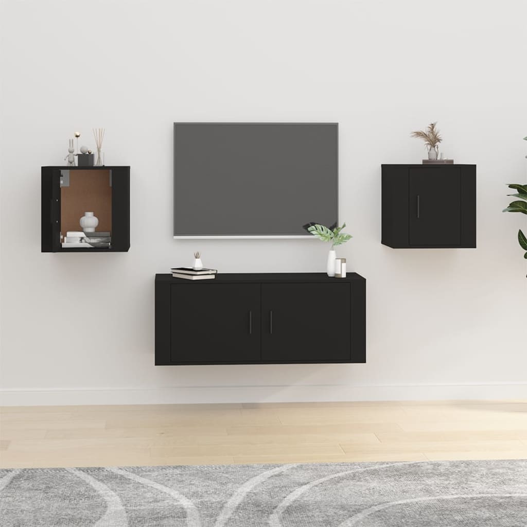vidaXL Dulapuri TV montate pe perete, 2 buc., negru, 40x34,5x40 cm vidaXL Dulapuri TV montate pe perete, 2 buc., negru, 40x34,5x40 cm