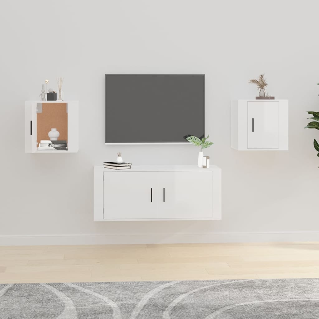 vidaXL Dulapuri TV montate perete 2 buc. alb extralucios 40x34,5x40 cm vidaXL Dulapuri TV montate perete 2 buc. alb extralucios 40x34,5x40 cm