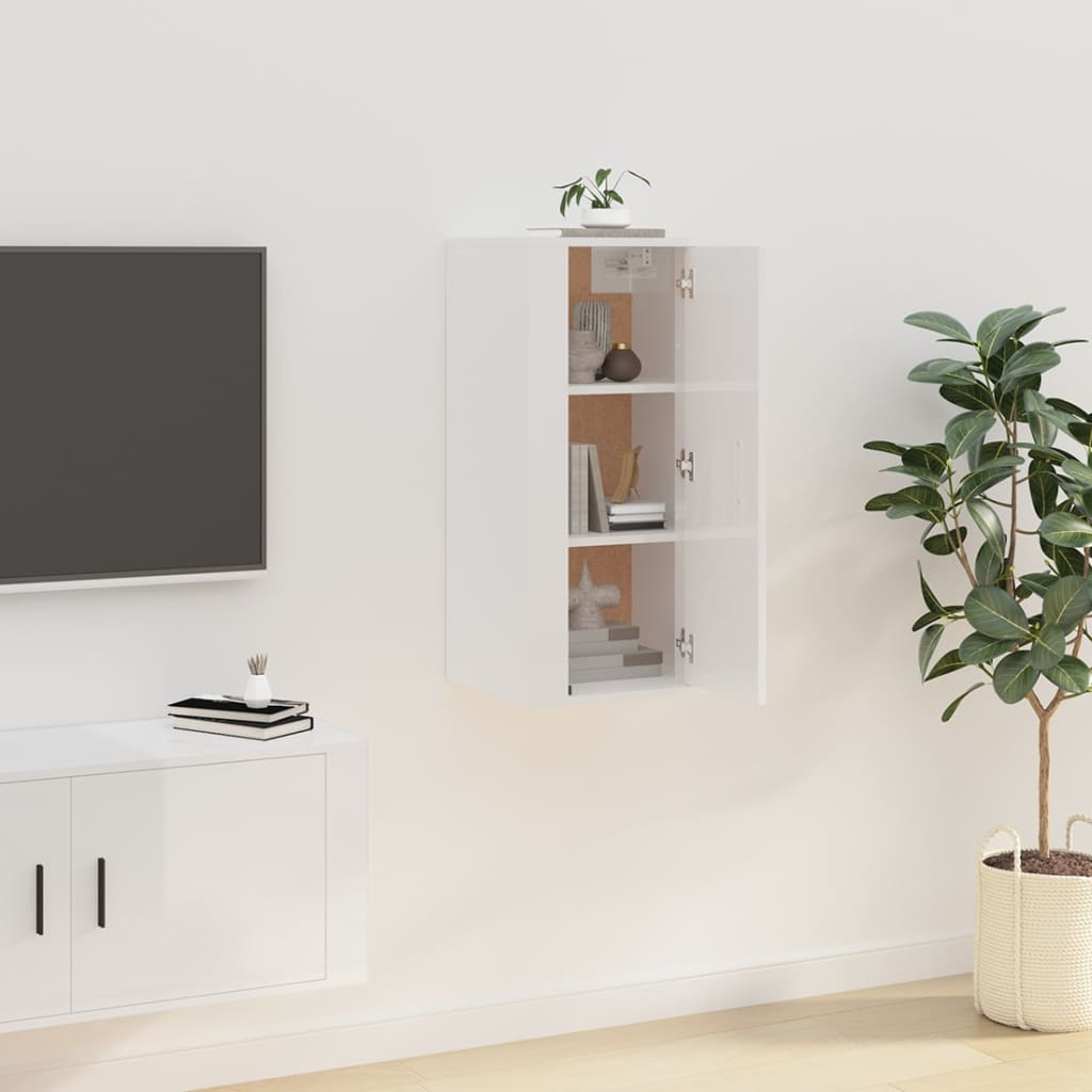 vidaXL Dulap TV montat pe perete, alb extralucios, 40x34,5x80 cm