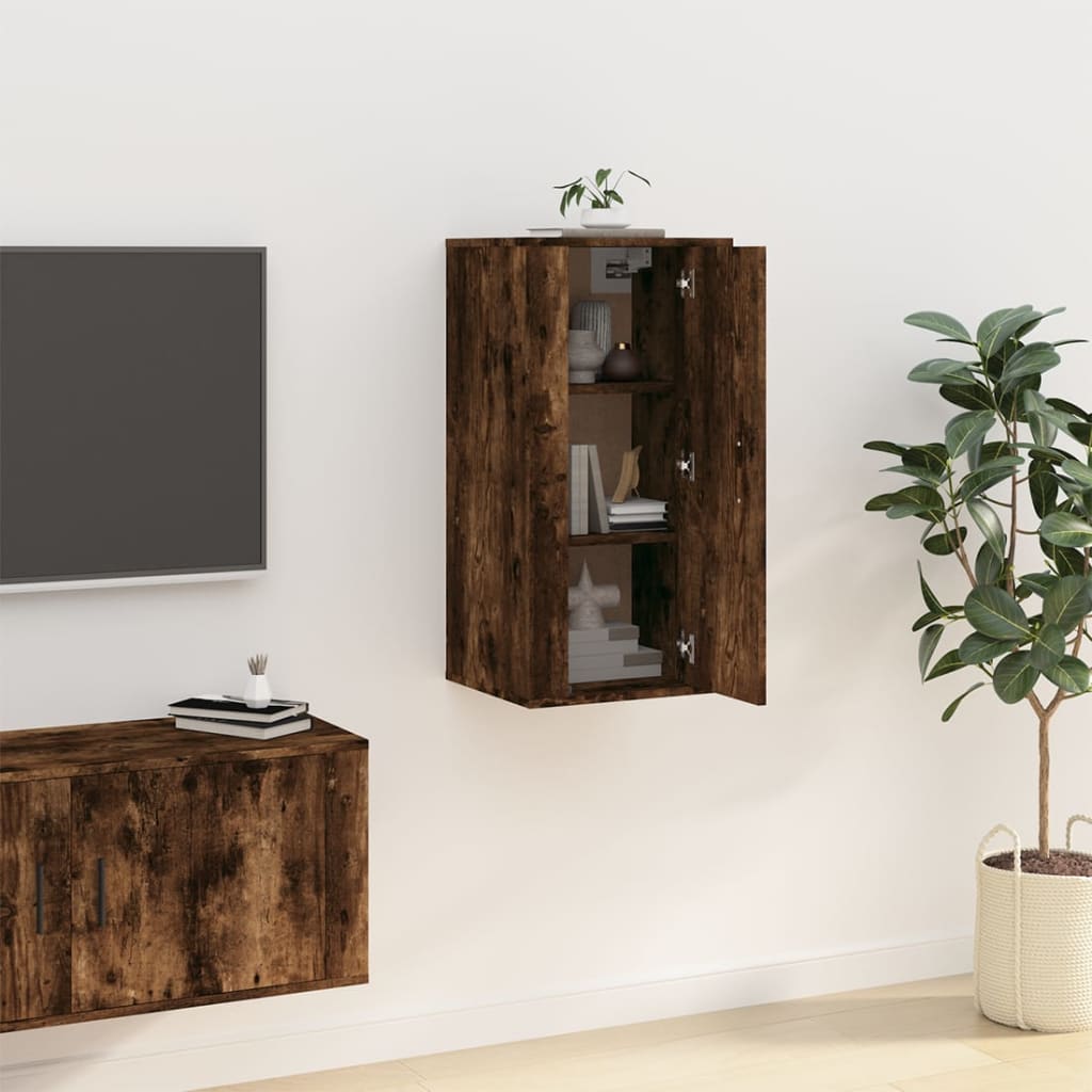 vidaXL Dulap TV montat pe perete, stejar fumuriu, 40x34,5x80 cm