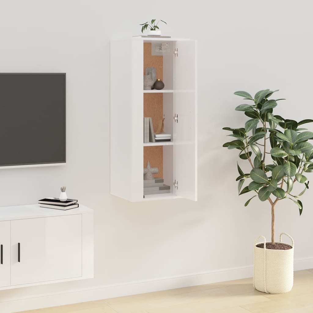 vidaXL Dulap TV montat pe perete, alb extralucios, 40x34,5x100 cm