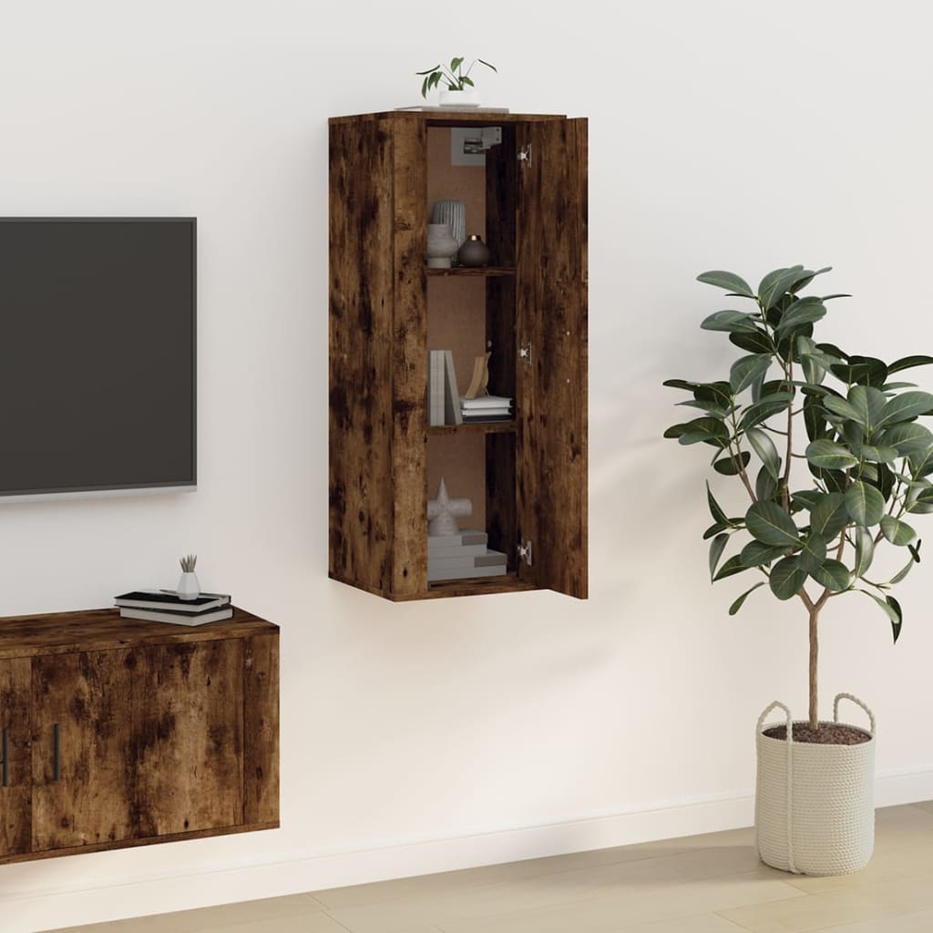 vidaXL Dulap TV montat pe perete, stejar fumuriu, 40x34,5x100 cm
