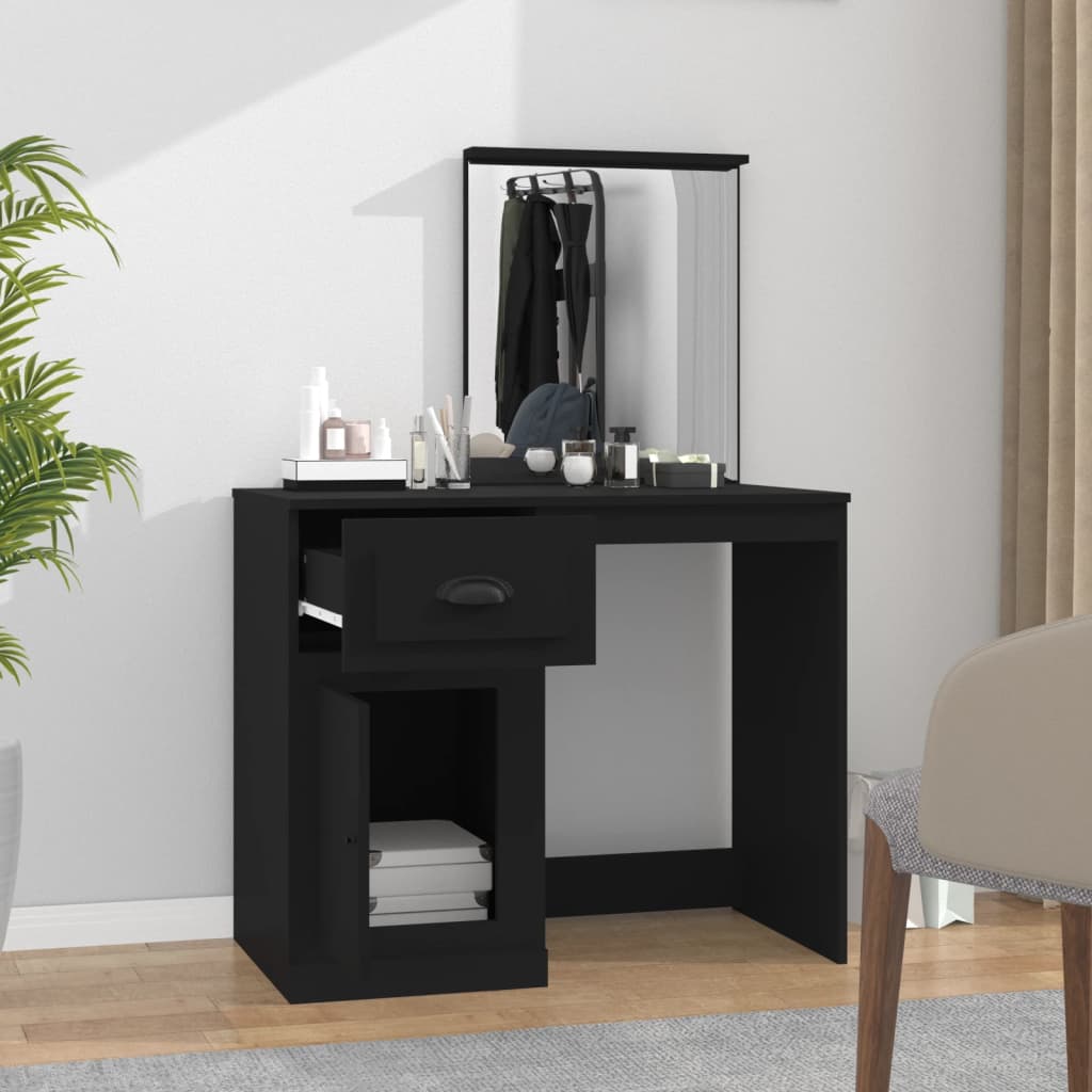 vidaXL Masă de toaletă cu oglindă, negru 90x50x132,5 cm lemn prelucrat