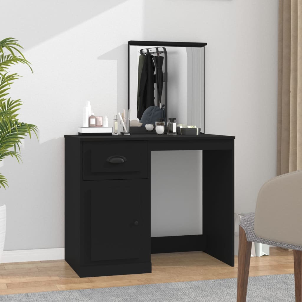 vidaXL Masă de toaletă cu oglindă, negru 90x50x132,5 cm lemn prelucrat