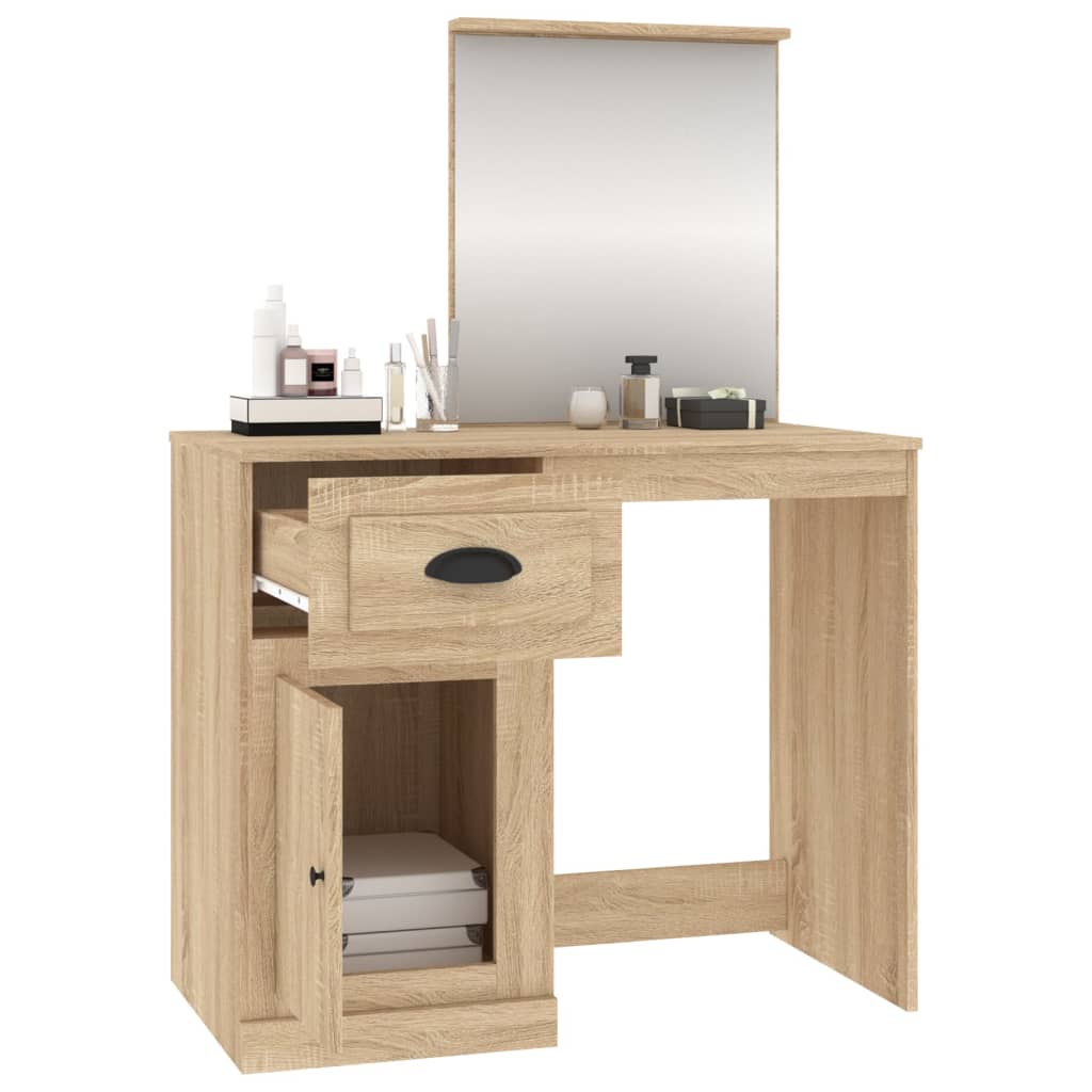 vidaXL Masă de toaletă cu oglindă, stejar sonoma 90x50x132,5 cm lemn