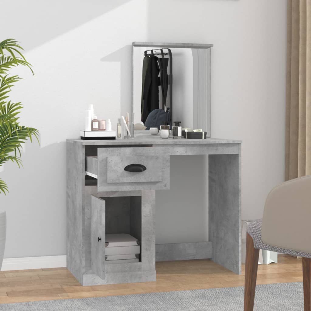 vidaXL Masă de toaletă cu oglindă, gri beton, 90x50x132,5 cm, lemn vidaXL Masă de toaletă cu oglindă, gri beton, 90x50x132,5 cm, lemn
