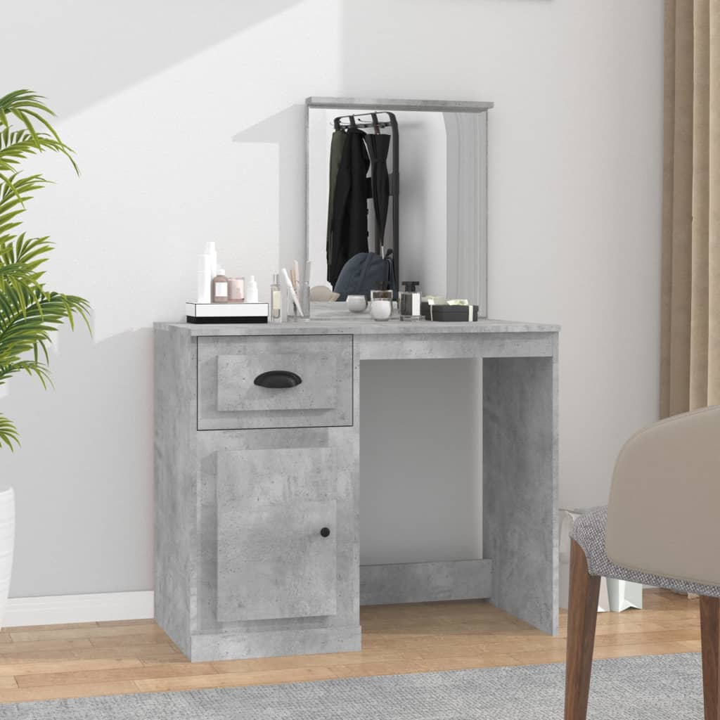 vidaXL Masă de toaletă cu oglindă, gri beton, 90x50x132,5 cm, lemn vidaXL Masă de toaletă cu oglindă, gri beton, 90x50x132,5 cm, lemn
