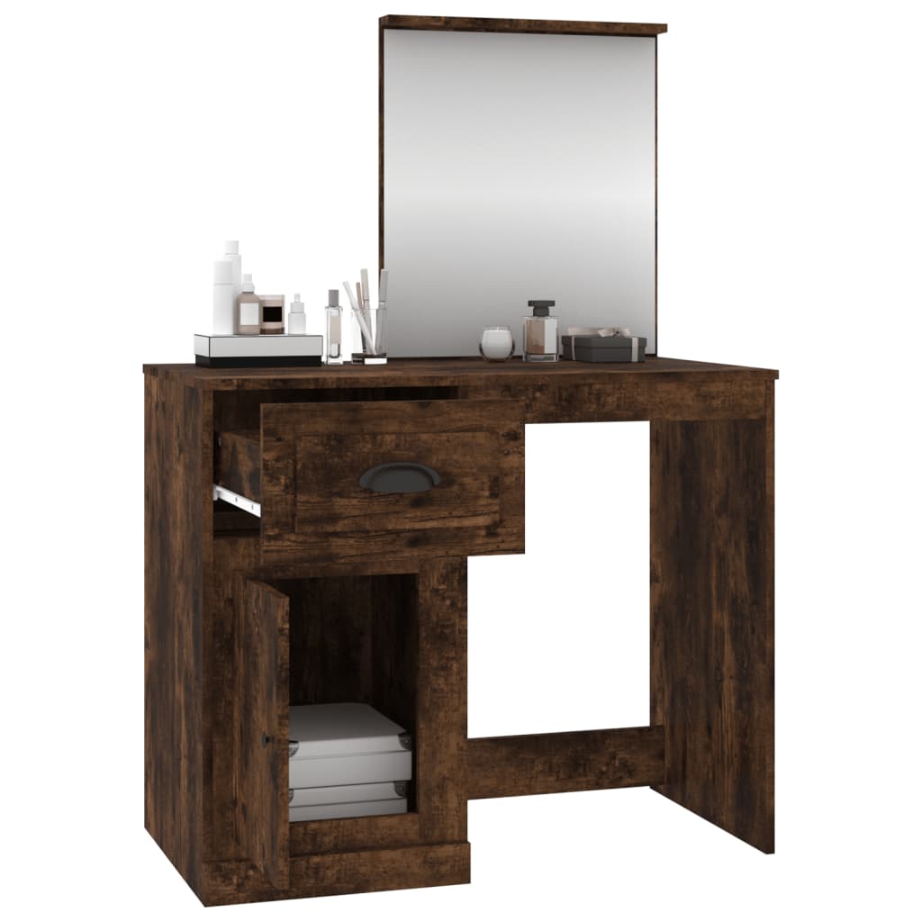 vidaXL Masă de toaletă cu oglindă, stejar fumuriu 90x50x132,5 cm lemn vidaXL Masă de toaletă cu oglindă, stejar fumuriu 90x50x132,5 cm lemn