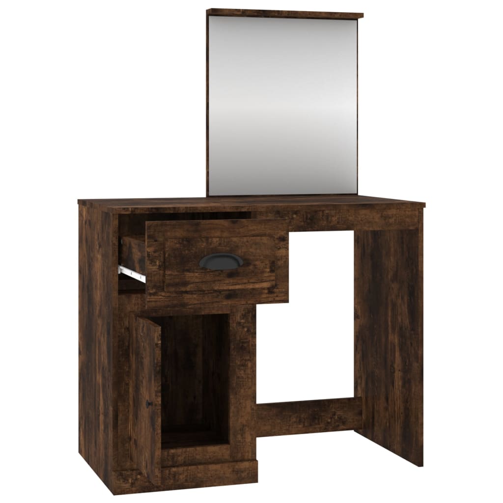 vidaXL Masă de toaletă cu oglindă, stejar fumuriu 90x50x132,5 cm lemn vidaXL Masă de toaletă cu oglindă, stejar fumuriu 90x50x132,5 cm lemn