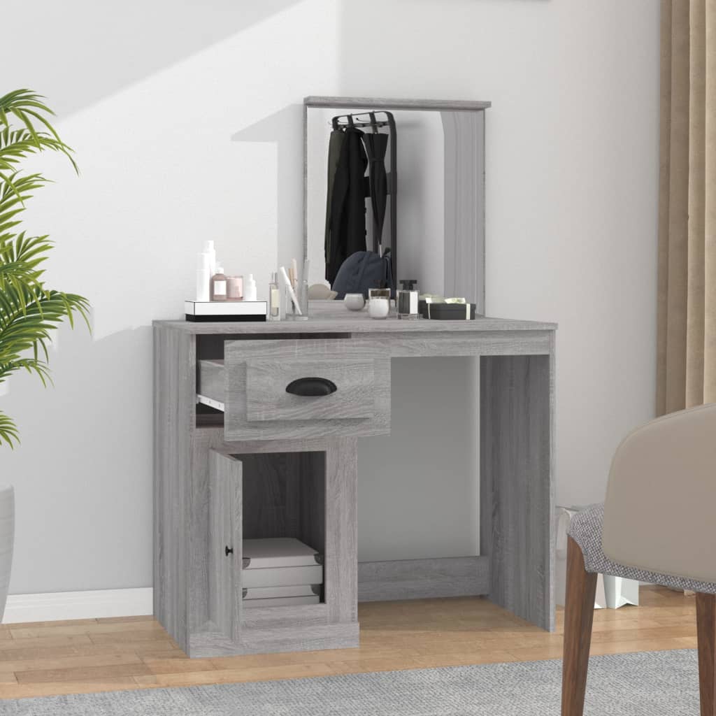 vidaXL Masă de toaletă cu oglindă, gri sonoma 90x50x132,5 cm lemn vidaXL Masă de toaletă cu oglindă, gri sonoma 90x50x132,5 cm lemn