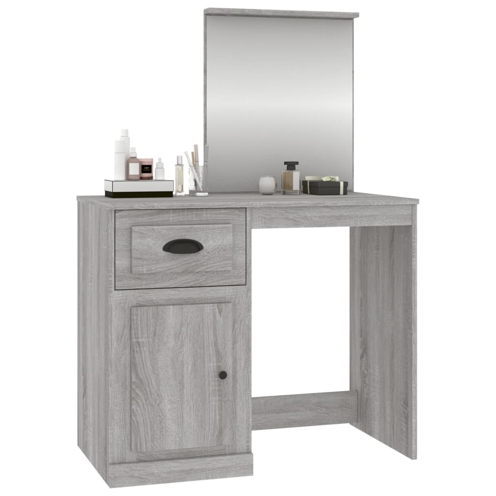 vidaXL Masă de toaletă cu oglindă, gri sonoma 90x50x132,5 cm lemn vidaXL Masă de toaletă cu oglindă, gri sonoma 90x50x132,5 cm lemn