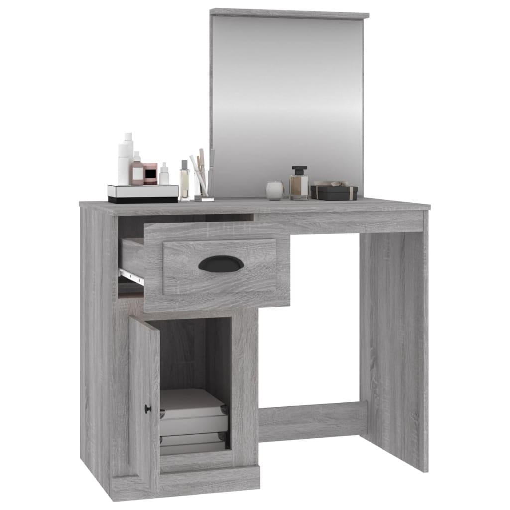vidaXL Masă de toaletă cu oglindă, gri sonoma 90x50x132,5 cm lemn vidaXL Masă de toaletă cu oglindă, gri sonoma 90x50x132,5 cm lemn