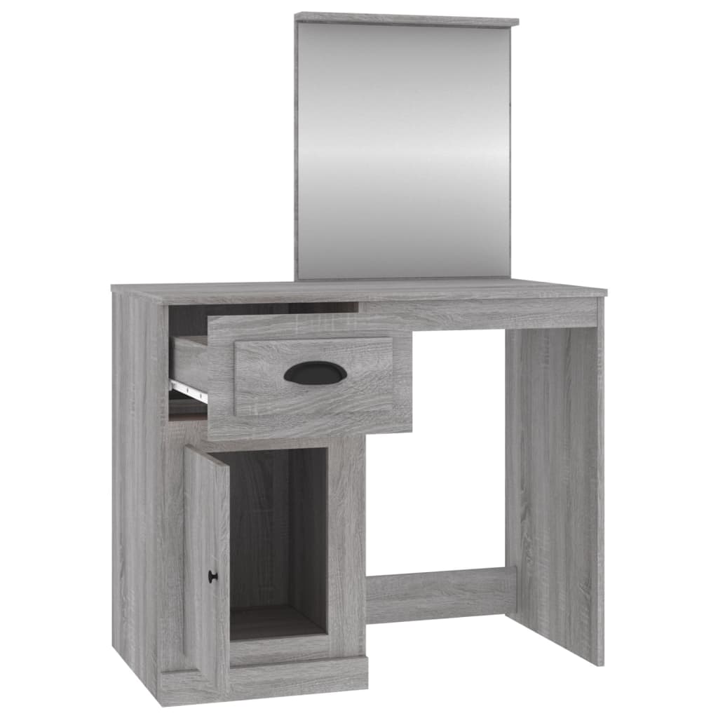 vidaXL Masă de toaletă cu oglindă, gri sonoma 90x50x132,5 cm lemn vidaXL Masă de toaletă cu oglindă, gri sonoma 90x50x132,5 cm lemn