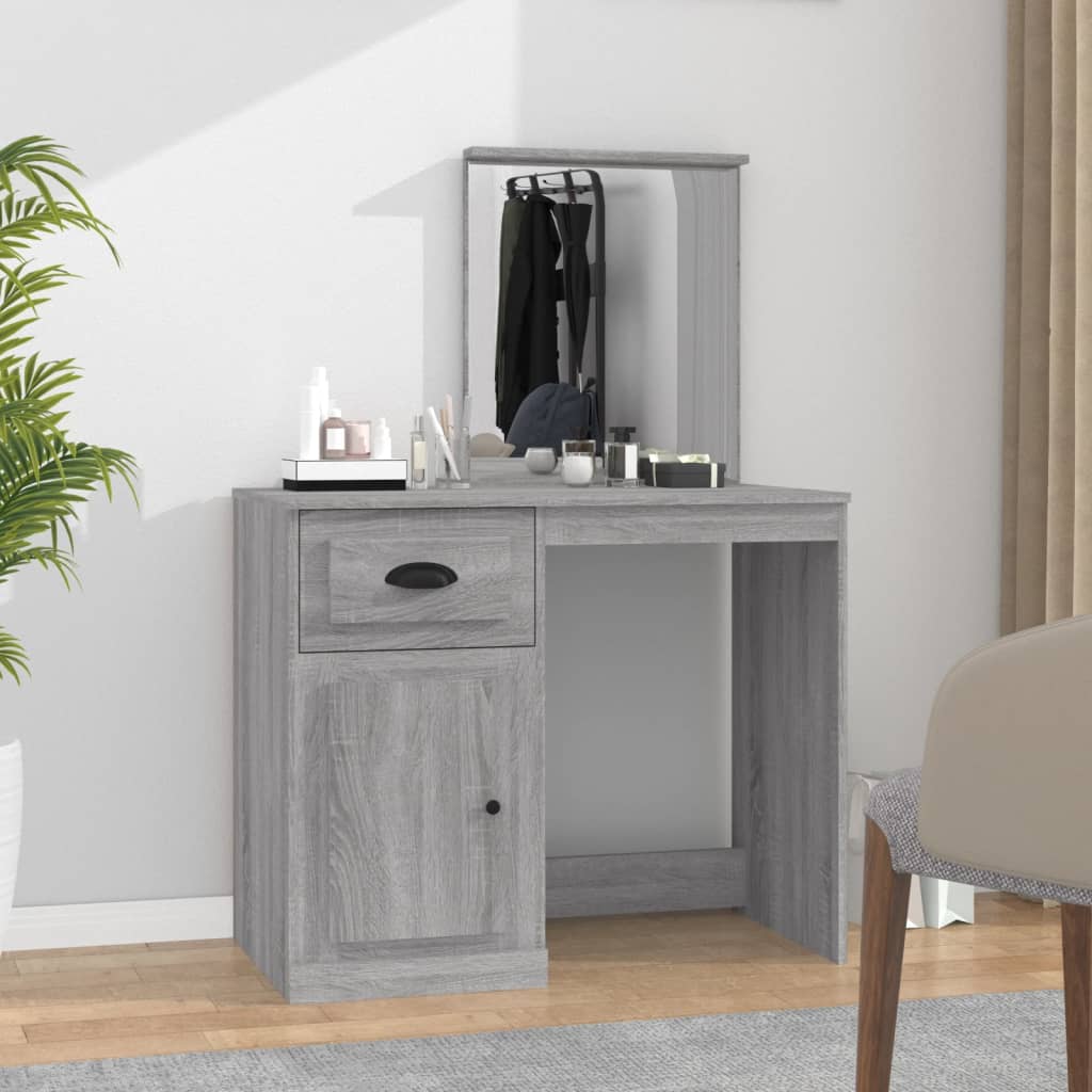 vidaXL Masă de toaletă cu oglindă, gri sonoma 90x50x132,5 cm lemn vidaXL Masă de toaletă cu oglindă, gri sonoma 90x50x132,5 cm lemn