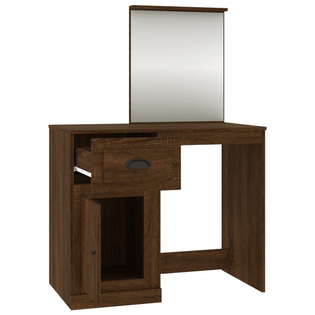 vidaXL Masă de toaletă cu oglindă, stejar maro 90x50x132,5 cm lemn