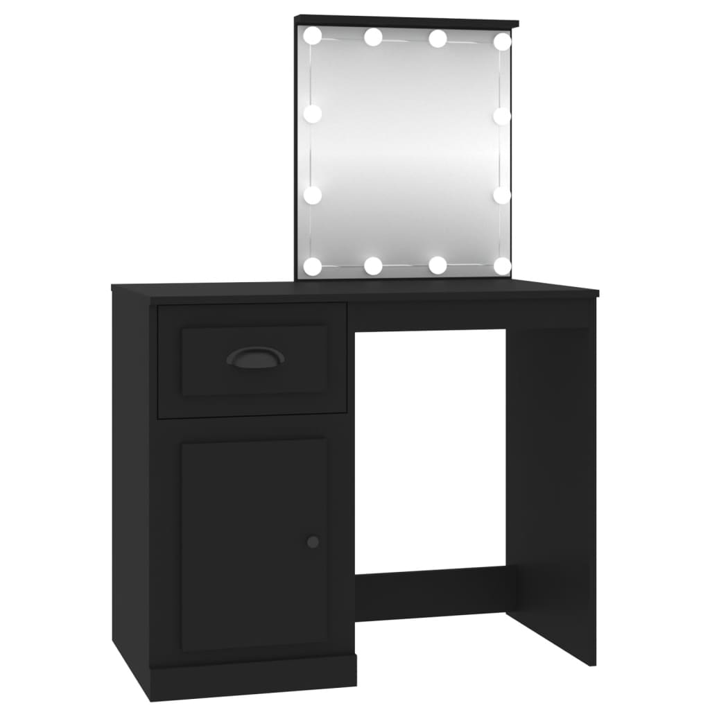 vidaXL Masă de toaletă cu LED, negru, 90x50x132,5 cm, lemn prelucrat vidaXL Masă de toaletă cu LED, negru, 90x50x132,5 cm, lemn prelucrat