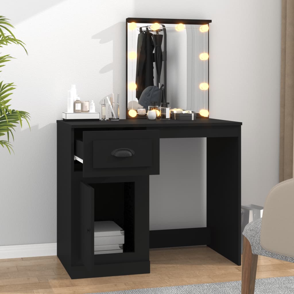 vidaXL Masă de toaletă cu LED, negru, 90x50x132,5 cm, lemn prelucrat vidaXL Masă de toaletă cu LED, negru, 90x50x132,5 cm, lemn prelucrat