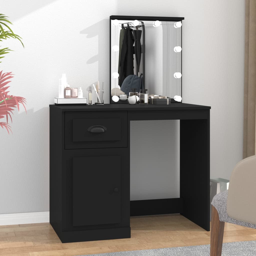 vidaXL Masă de toaletă cu LED, negru, 90x50x132,5 cm, lemn prelucrat vidaXL Masă de toaletă cu LED, negru, 90x50x132,5 cm, lemn prelucrat