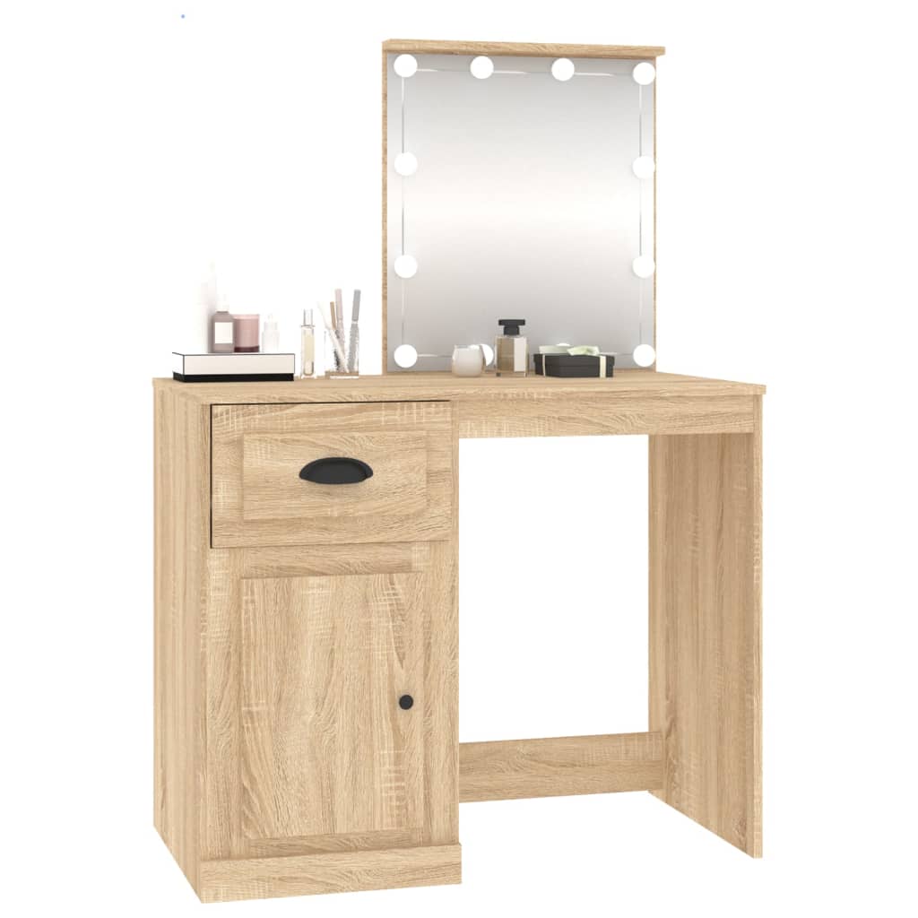 vidaXL Masă toaletă cu LED, stejar sonoma 90x50x132,5 cm lemn compozit