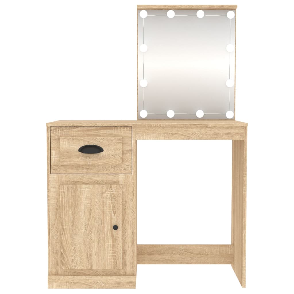 vidaXL Masă toaletă cu LED, stejar sonoma 90x50x132,5 cm lemn compozit