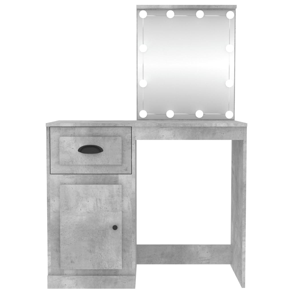 vidaXL Masă de toaletă cu LED, gri beton, 90x50x132,5 cm lemn compozit