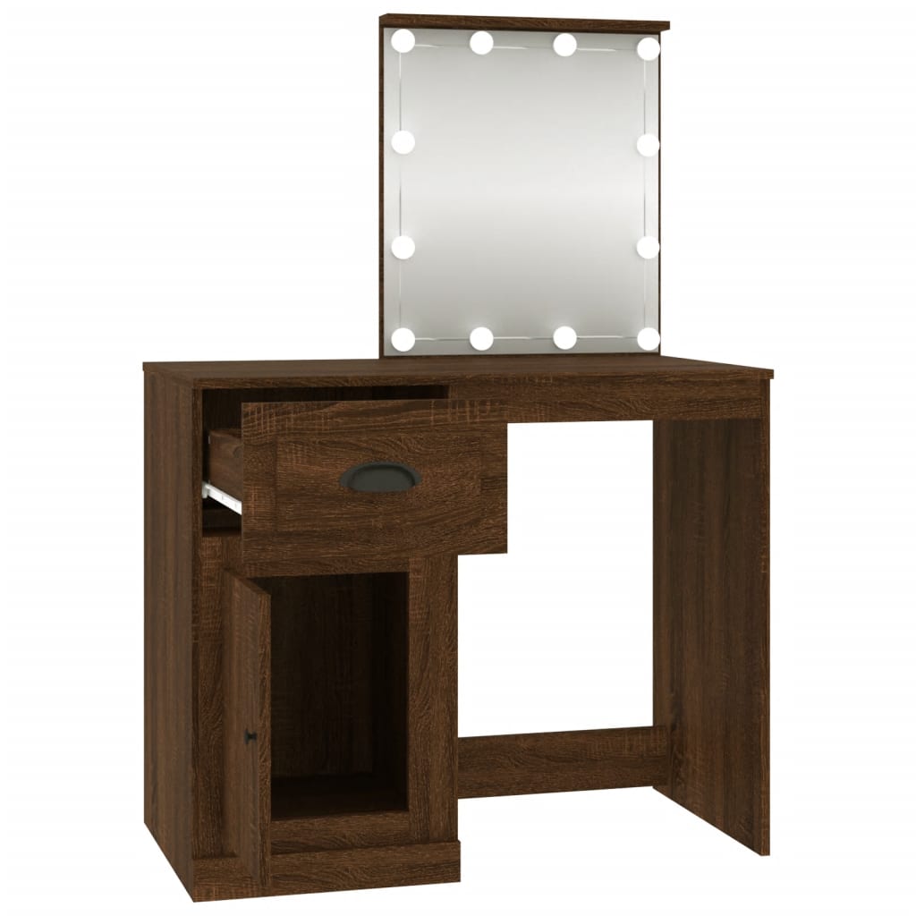 vidaXL Masă toaletă cu LED, stejar maro, 90x50x132,5 cm lemn prelucrat