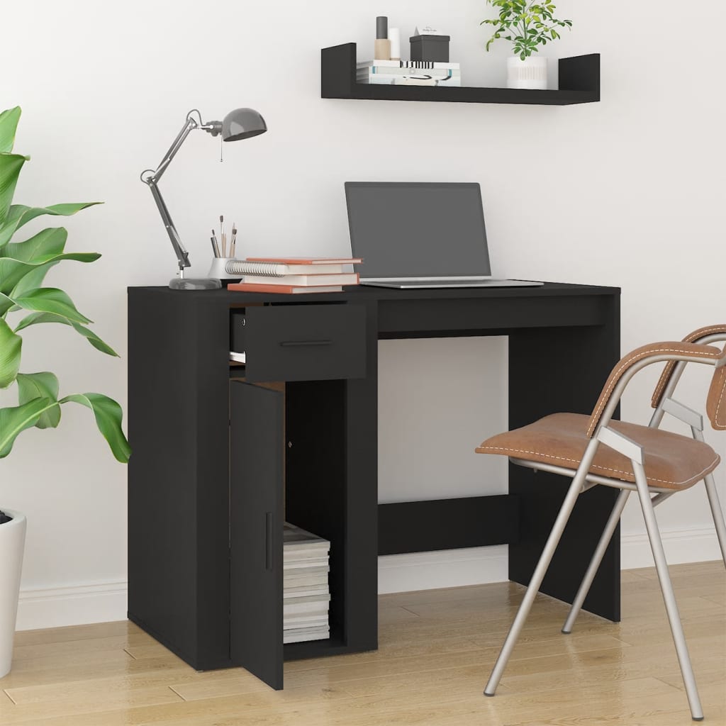 vidaXL Birou, negru, 100x49x75 cm, lemn prelucrat