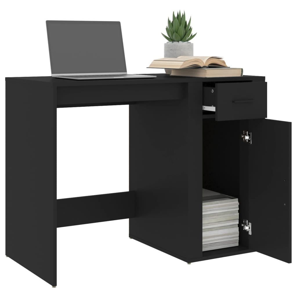 vidaXL Birou, negru, 100x49x75 cm, lemn prelucrat