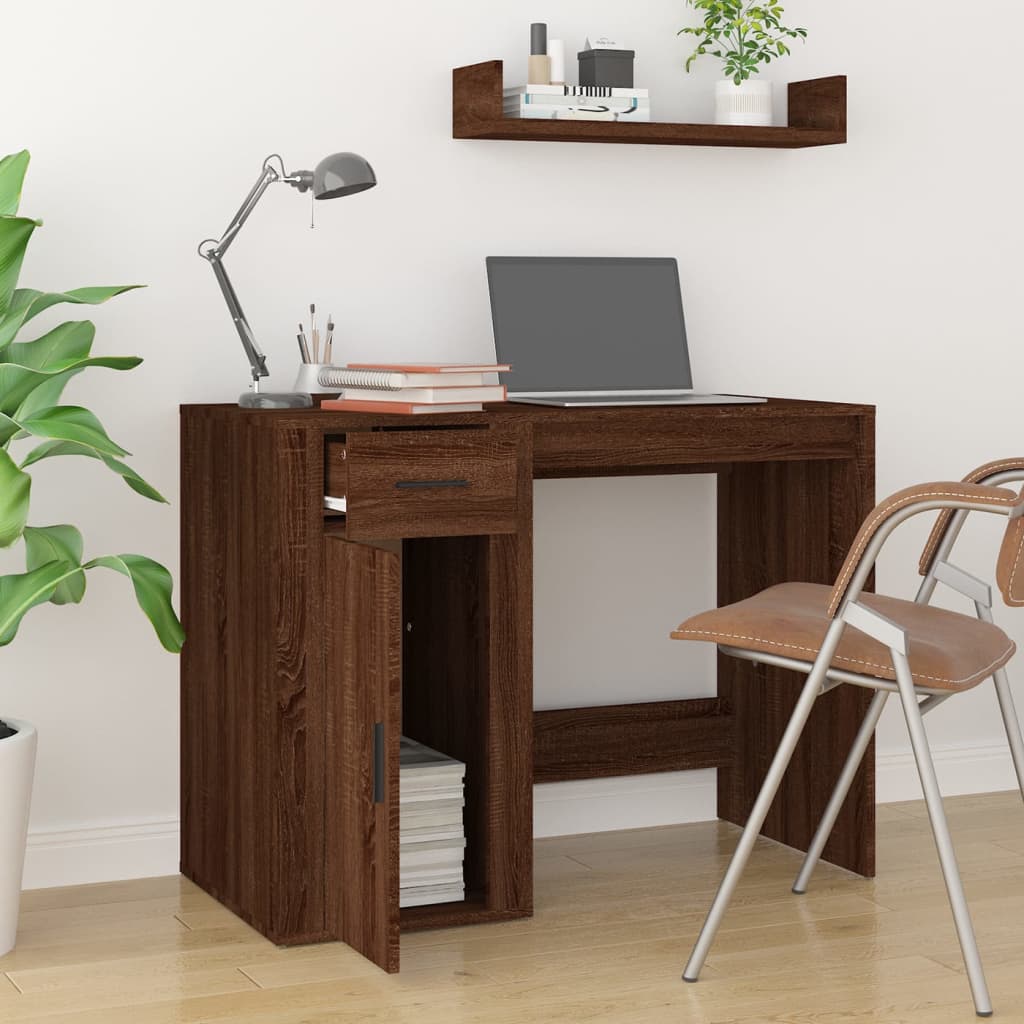 vidaXL Birou, stejar maro, 100x49x75 cm, lemn prelucrat