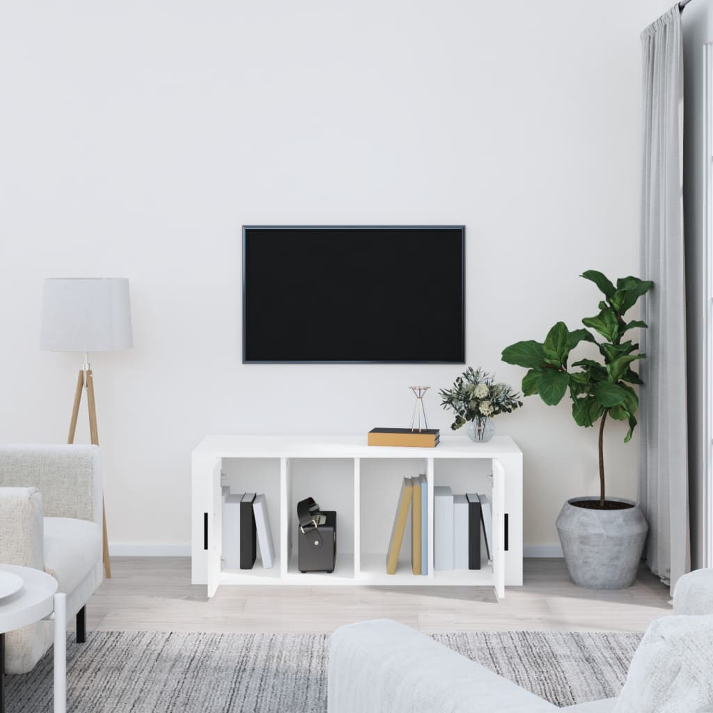 vidaXL Comodă TV, alb, 100x35x40 cm, lemn prelucrat vidaXL Comodă TV, alb, 100x35x40 cm, lemn prelucrat