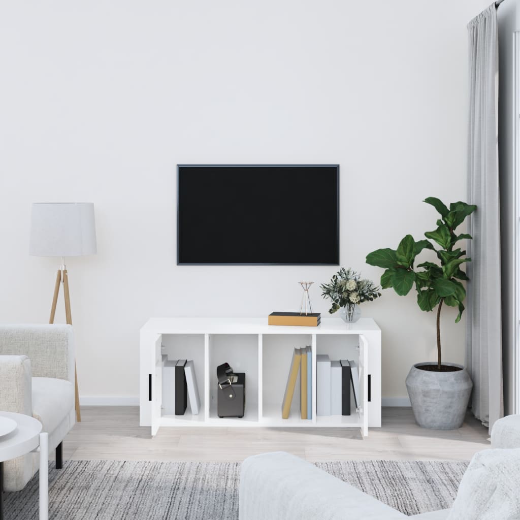 vidaXL Comodă TV, alb extralucios, 100x35x40 cm, lemn prelucrat