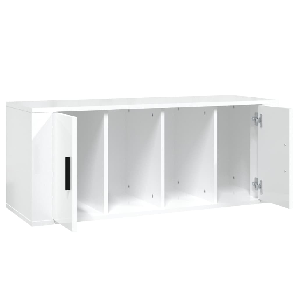 vidaXL Comodă TV, alb extralucios, 100x35x40 cm, lemn prelucrat