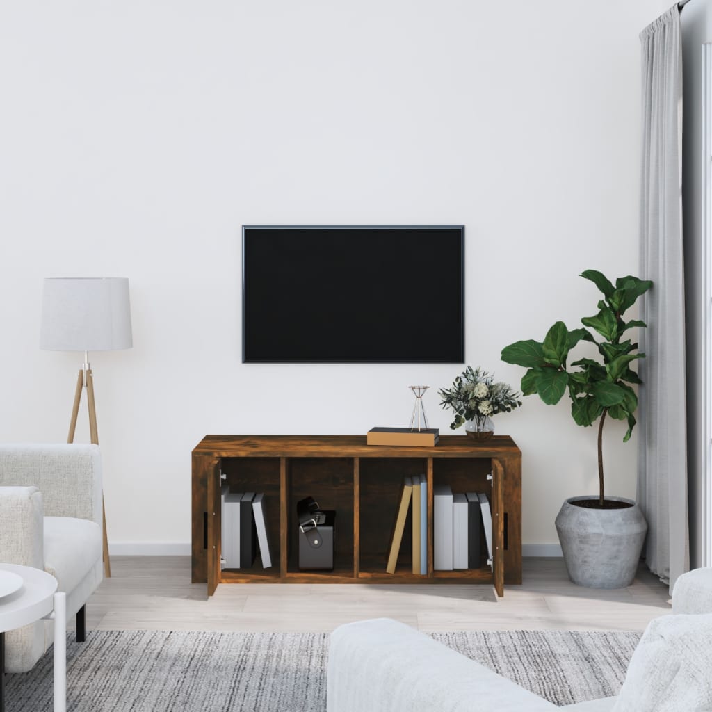 vidaXL Comodă TV, stejar fumuriu, 100x35x40 cm, lemn prelucrat vidaXL Comodă TV, stejar fumuriu, 100x35x40 cm, lemn prelucrat