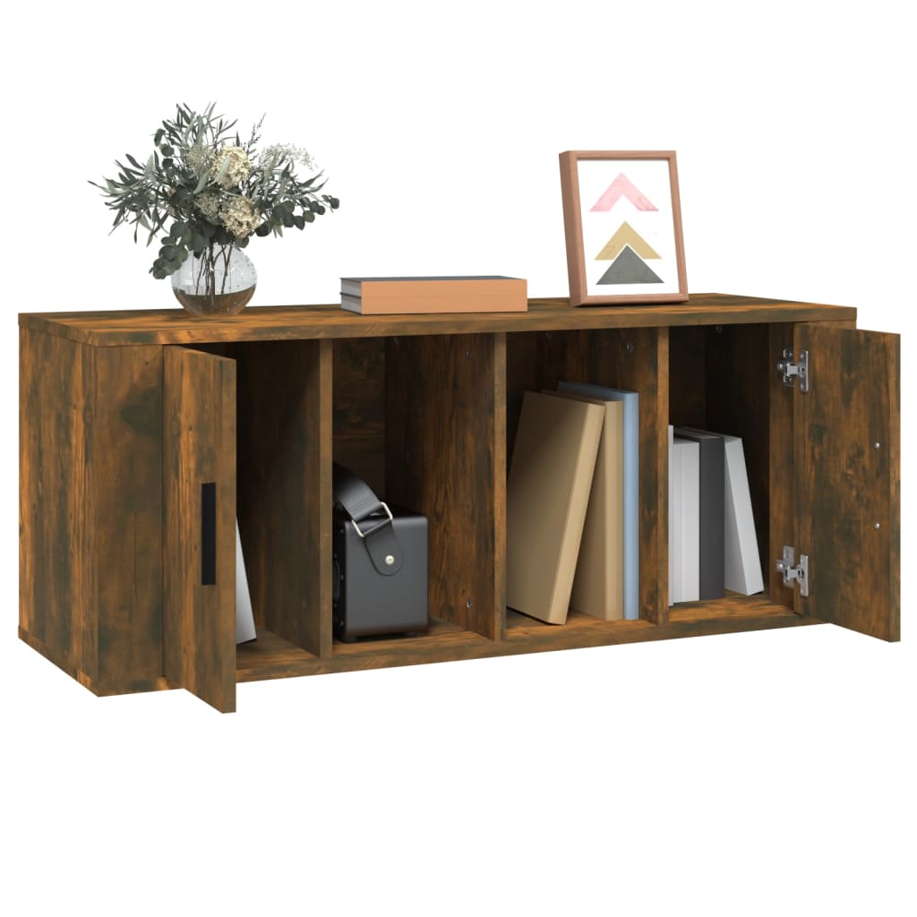 vidaXL Comodă TV, stejar fumuriu, 100x35x40 cm, lemn prelucrat vidaXL Comodă TV, stejar fumuriu, 100x35x40 cm, lemn prelucrat