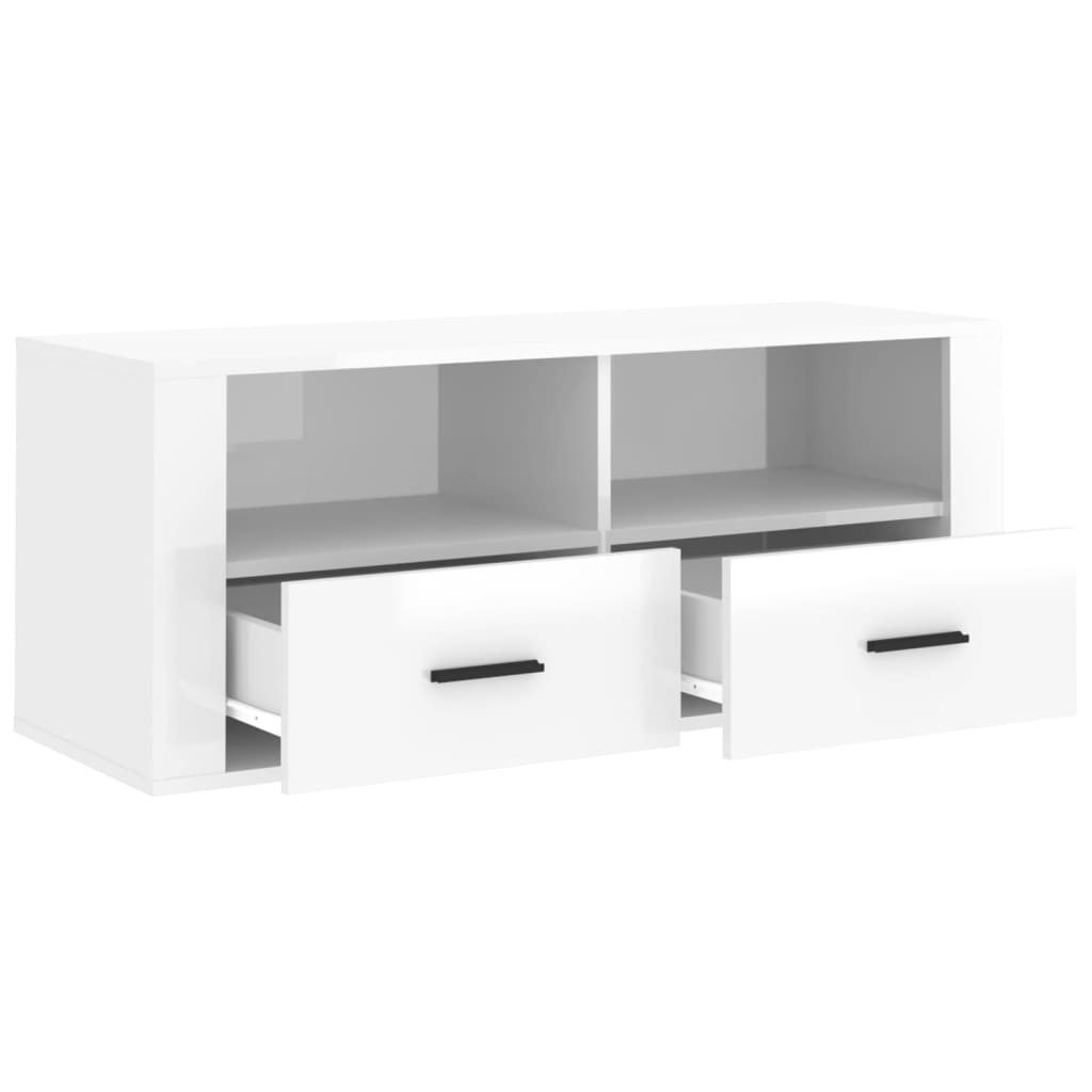 vidaXL Comodă TV, alb extralucios, 100x35x40 cm, lemn prelucrat