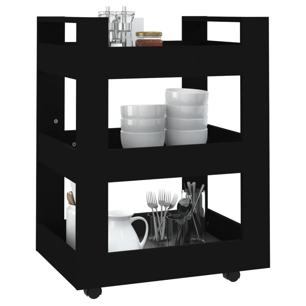 vidaXL Cărucior de bucătărie, negru, 60x45x80 cm, lemn prelucrat vidaXL Cărucior de bucătărie, negru, 60x45x80 cm, lemn prelucrat