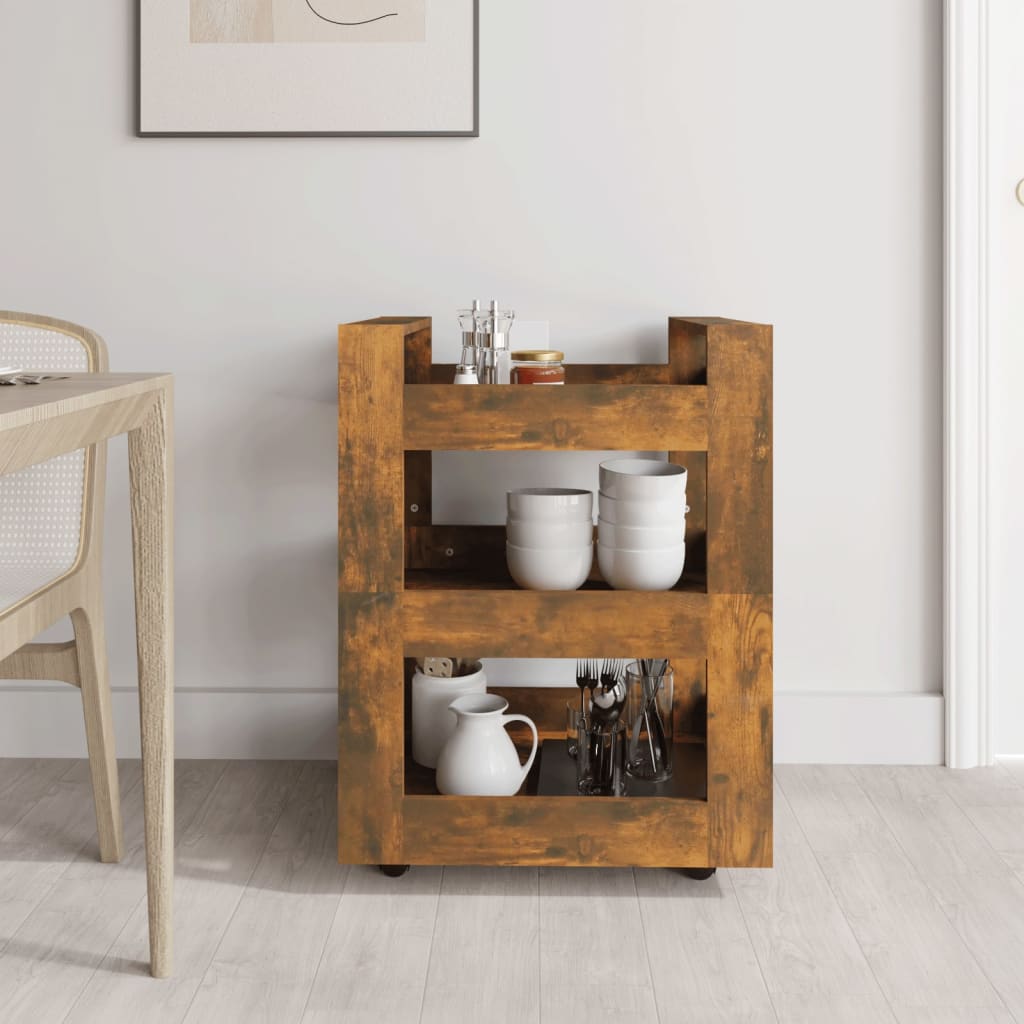 vidaXL Cărucior de bucătărie stejar fumuriu 60x45x80 cm lemn prelucrat vidaXL Cărucior de bucătărie stejar fumuriu 60x45x80 cm lemn prelucrat