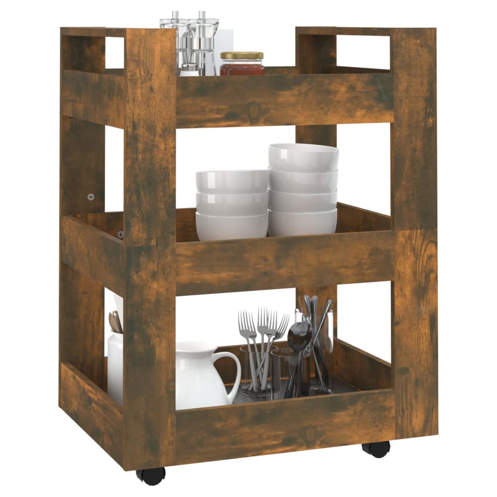 vidaXL Cărucior de bucătărie stejar fumuriu 60x45x80 cm lemn prelucrat vidaXL Cărucior de bucătărie stejar fumuriu 60x45x80 cm lemn prelucrat