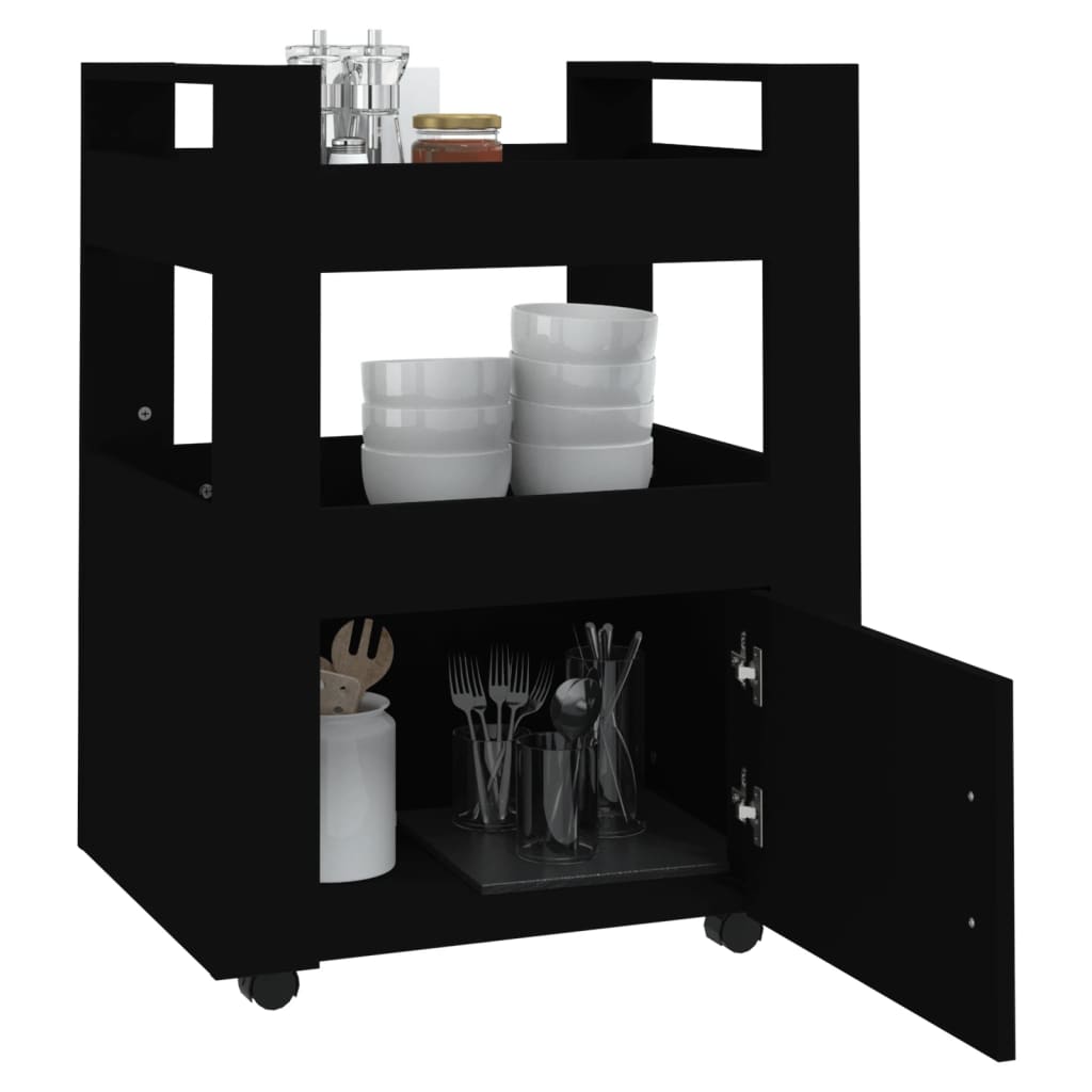 vidaXL Cărucior de bucătărie, negru, 60x45x80 cm, lemn prelucrat vidaXL Cărucior de bucătărie, negru, 60x45x80 cm, lemn prelucrat