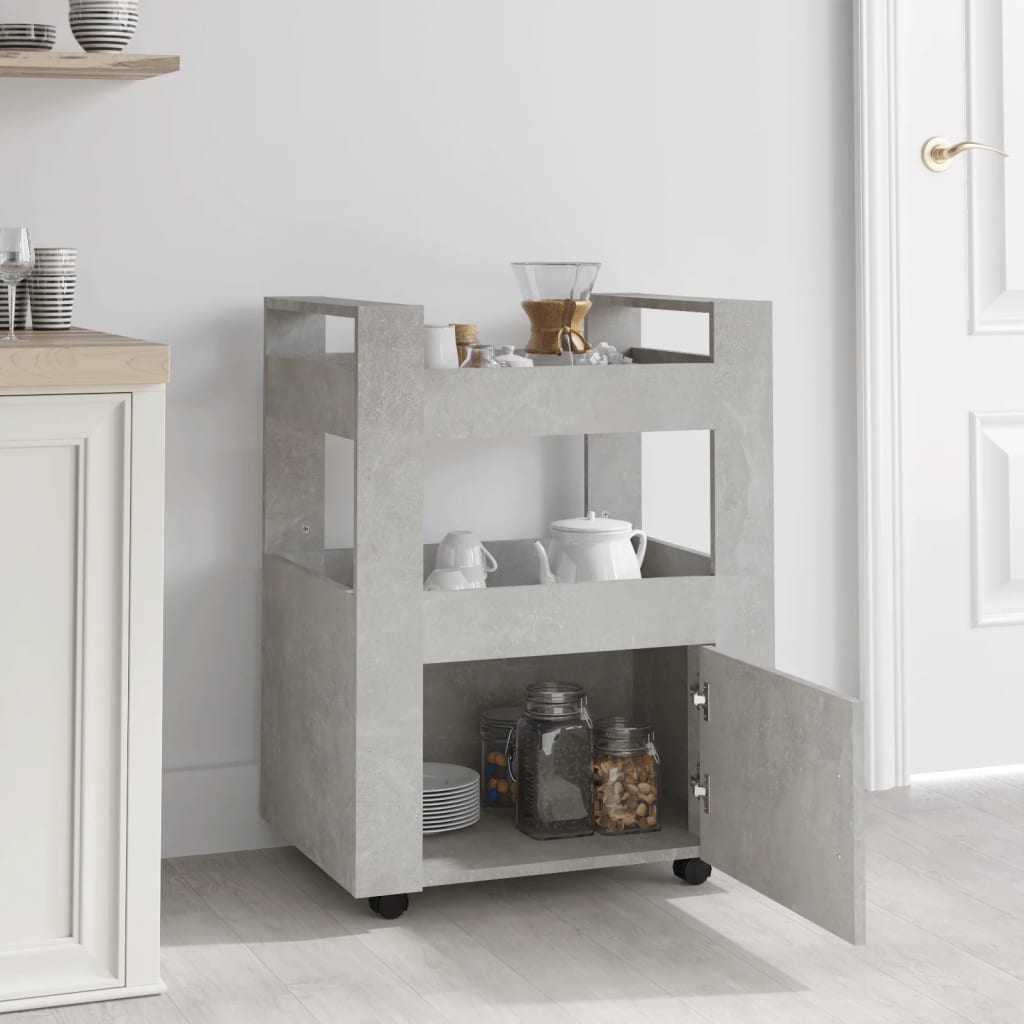 vidaXL Cărucior de bucătărie gri beton 60x45x80 cm lemn prelucrat vidaXL Cărucior de bucătărie gri beton 60x45x80 cm lemn prelucrat
