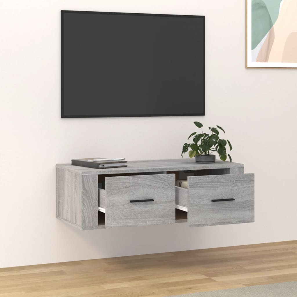 vidaXL Dulap TV suspendat, gri sonoma, 80x36x25 cm, lemn prelucrat vidaXL Dulap TV suspendat, gri sonoma, 80x36x25 cm, lemn prelucrat