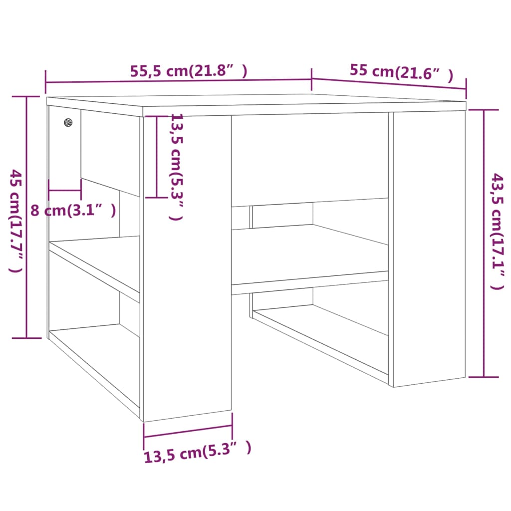 vidaXL Măsuță de cafea, stejar maro, 55,5x55x45 cm, lemn prelucrat vidaXL Măsuță de cafea, stejar maro, 55,5x55x45 cm, lemn prelucrat