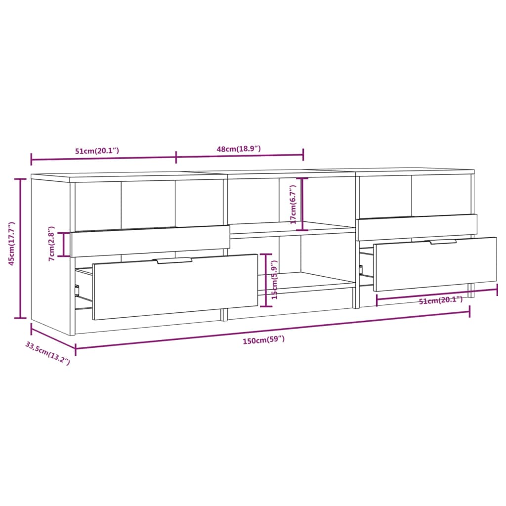 vidaXL Comodă TV, sonoma gri, 150x33,5x45 cm, lemn prelucrat